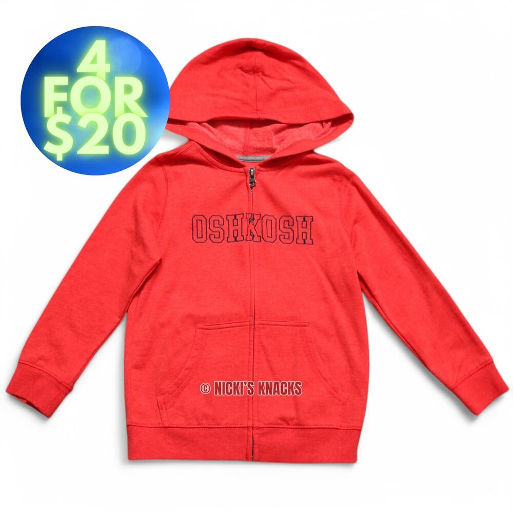 4/$20 - Oshkosh Bgosh Boys Red Fleece Full Zip Sweatshirt Hoodie Size 7